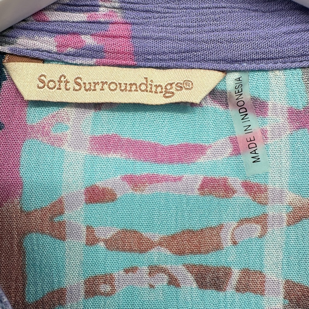 Soft Surroundings Tunic Top Shirt Size L XL Crinkle 3/4 Sleeves Patchwork Boho - Picture 8 of 10
